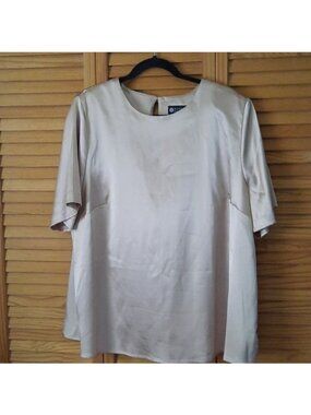 Maggie Barnes Champagne Shiny Short Sleeve Side Slit Padded Should Tunic Size 1X